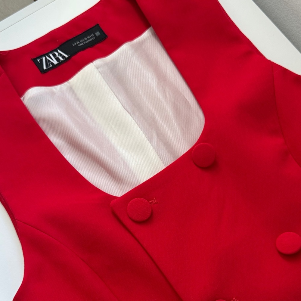 ZARA Double-Breasted Sleeveless Vest in Red